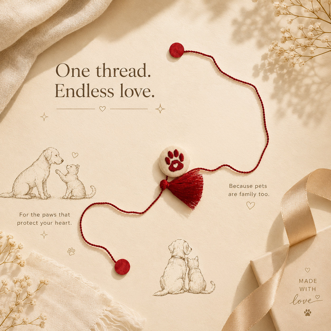 Embroidered Paw Rakhi